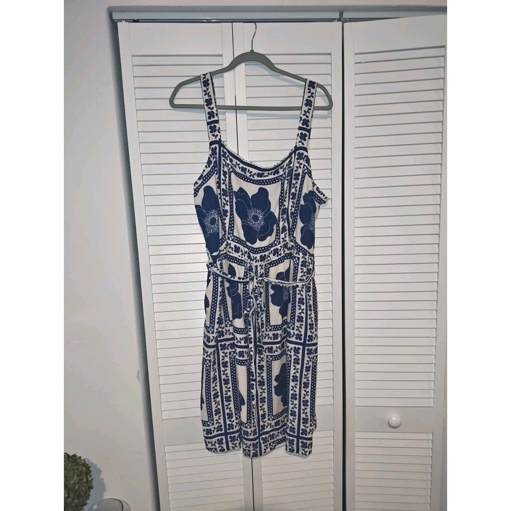 Draper James RSVP Womens XXL Blue White Floral Tie Waist Fit Flare Sundress - Picture 2 of 16